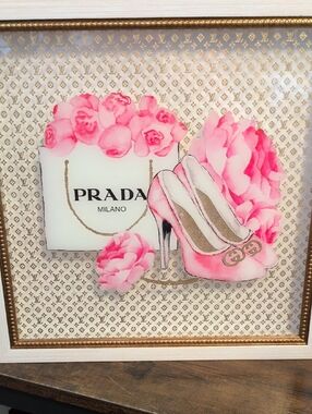 PRADA Pink Floral-Accent Stiletto Heels WALL ART 13x13